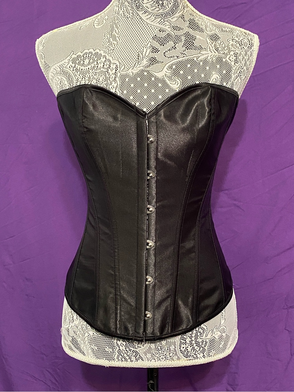Black Satin Corset. Size S.